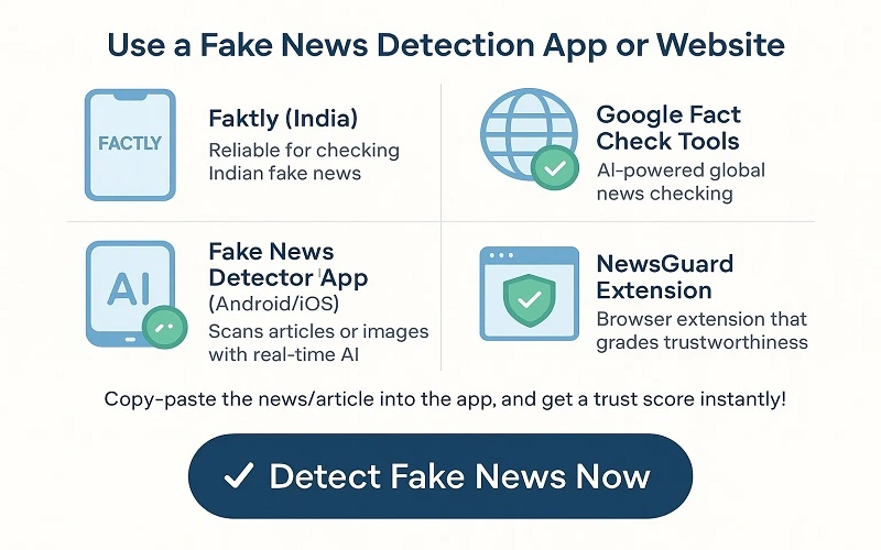 use a fake news detection app or website