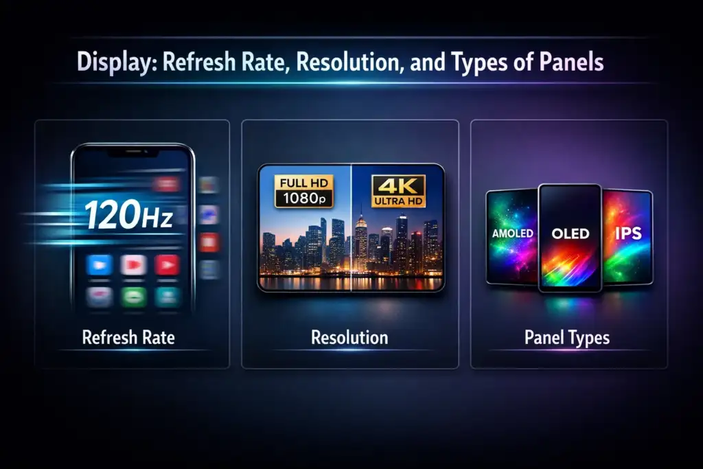 Display Refresh Rate, Resolution, and Types of Panels
