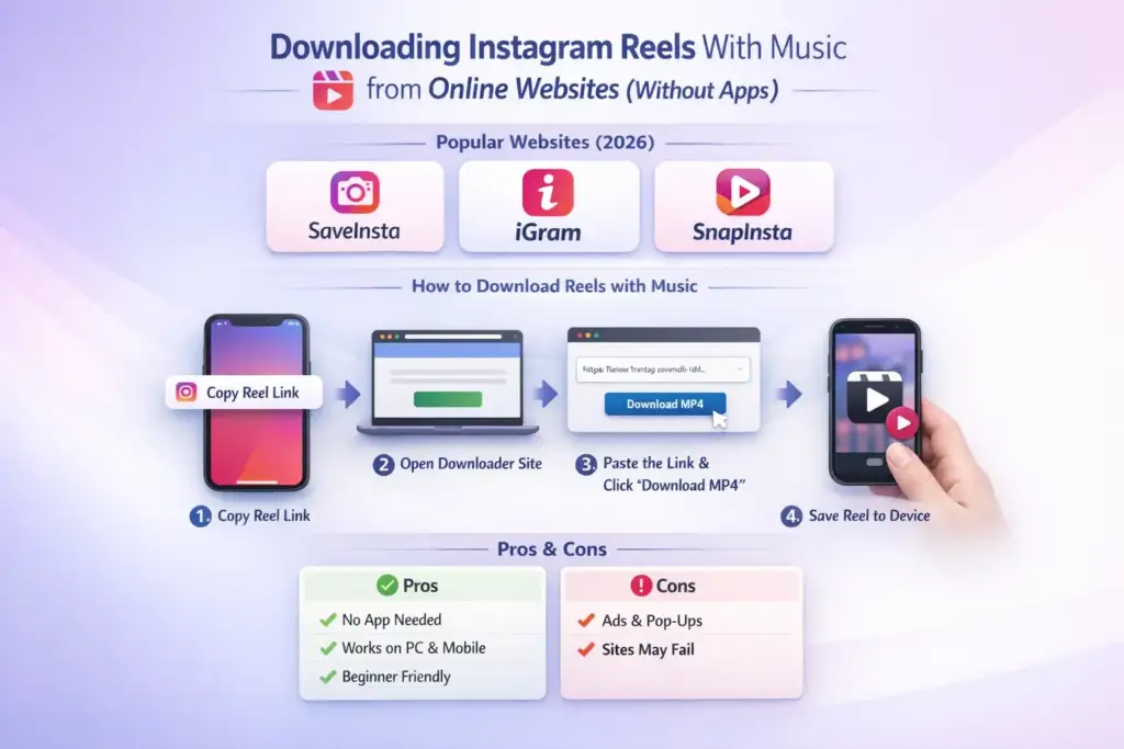 downlaoding instagram reels with music from online websites without apps