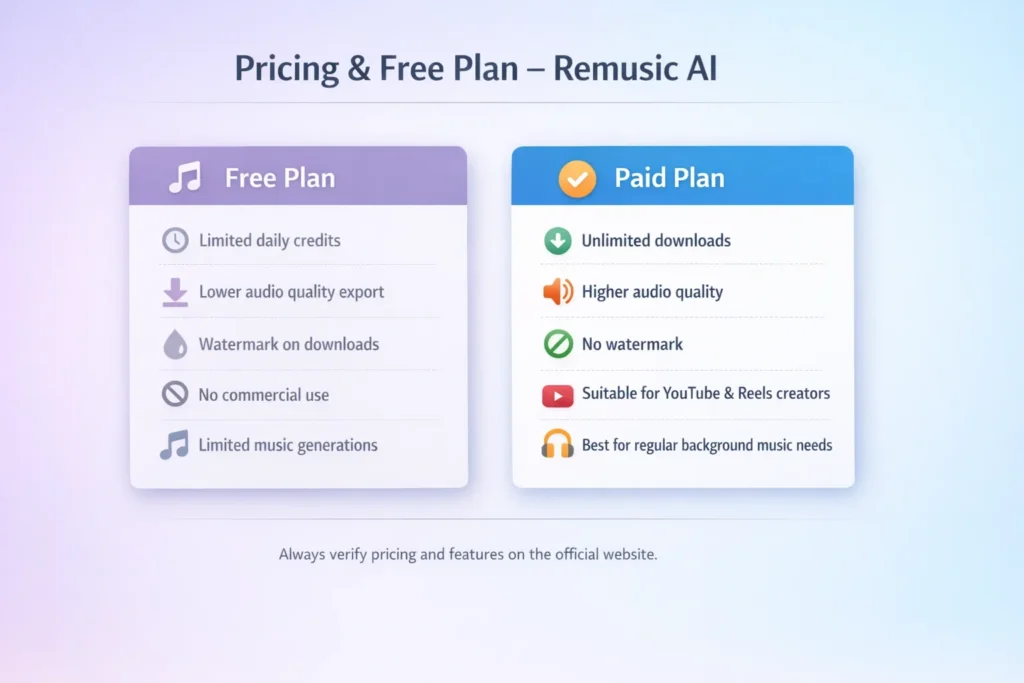 pricing and free plan pf remusic ai pricing and free plan pf remusic ai