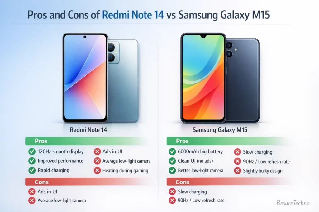 Pros and Cons of Redmi Note 14 vs Samsung Galaxy M15