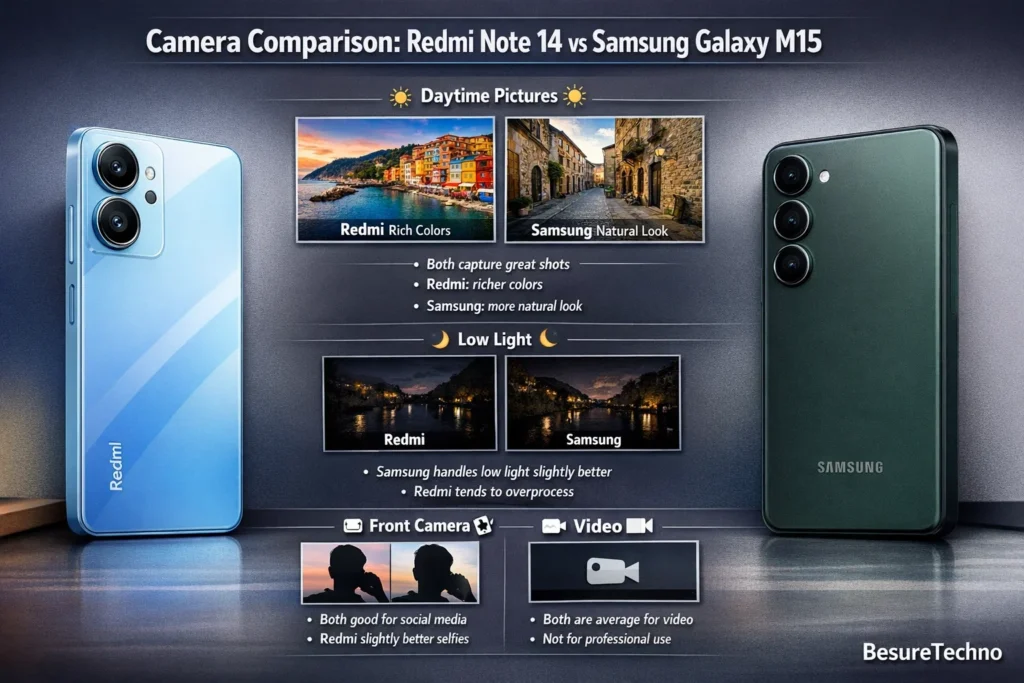 camera comparision of remdin note 14 vs samsung galaxy m15