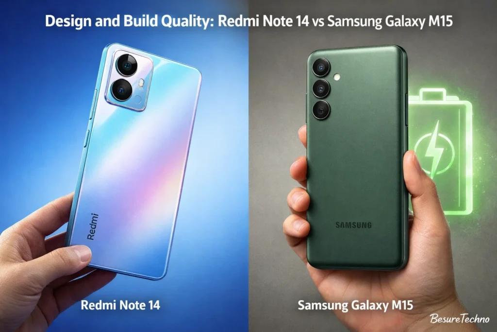 design and build quality of redmi note 14 and samsung galaxy m15