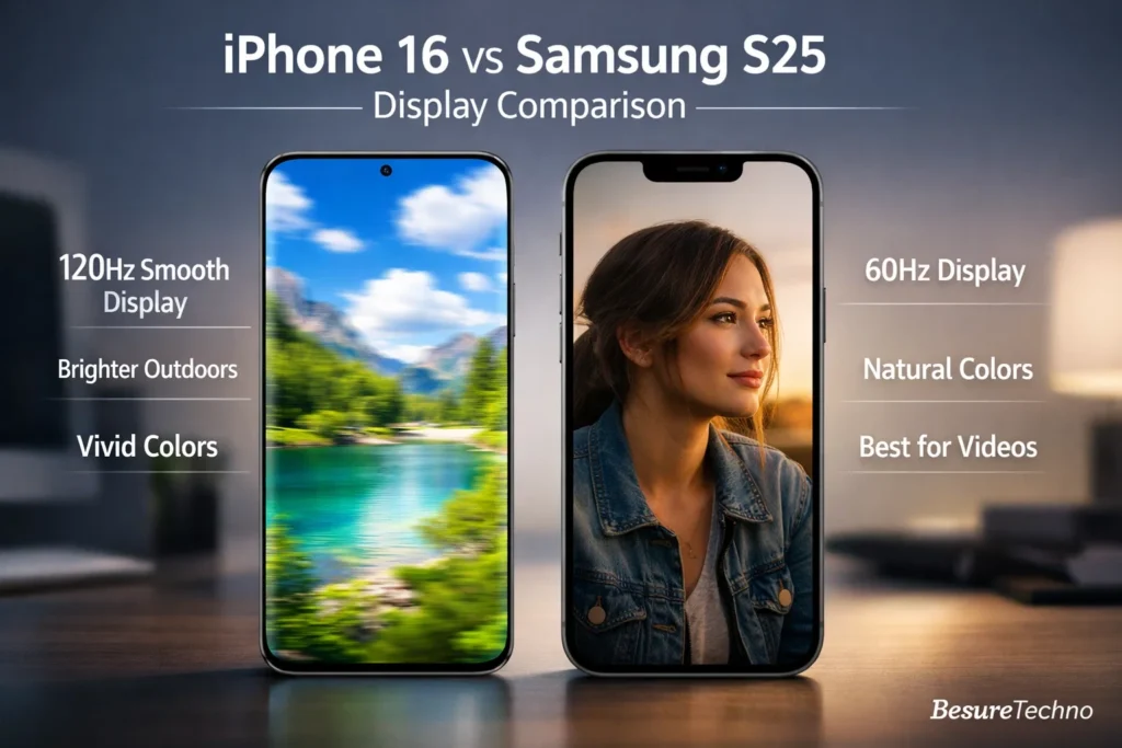 display comparsion of iphone 16 vs samsung s25 display comparsion of iphone 16 vs samsung s25