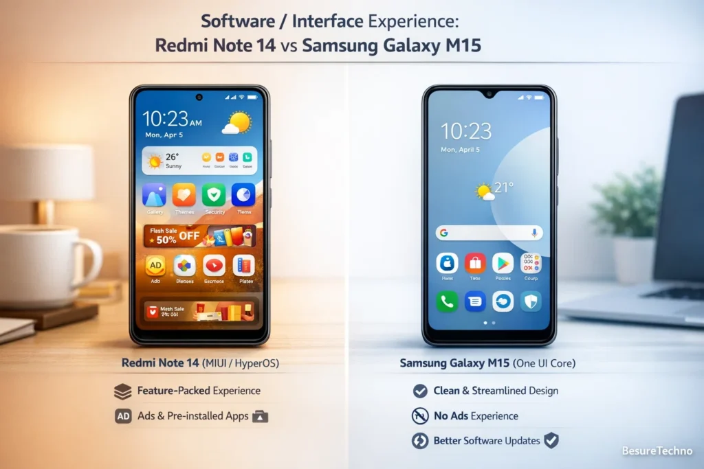 software  interface experience of redmi note 14 vs smasung galaxy m14